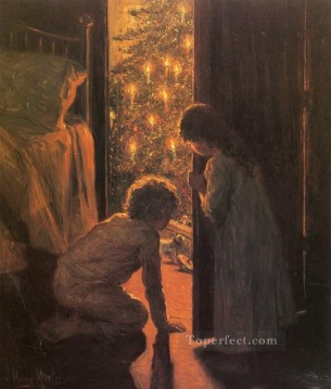 クリスマスツリーの子供たち Oil Paintings